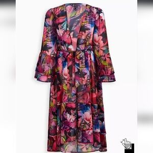 Torrid Maxi Chiffon Ruffle Hem Coverup Kimono